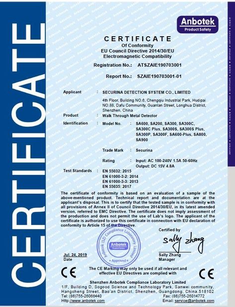 China Securina Detection System Co., Limited certificaten